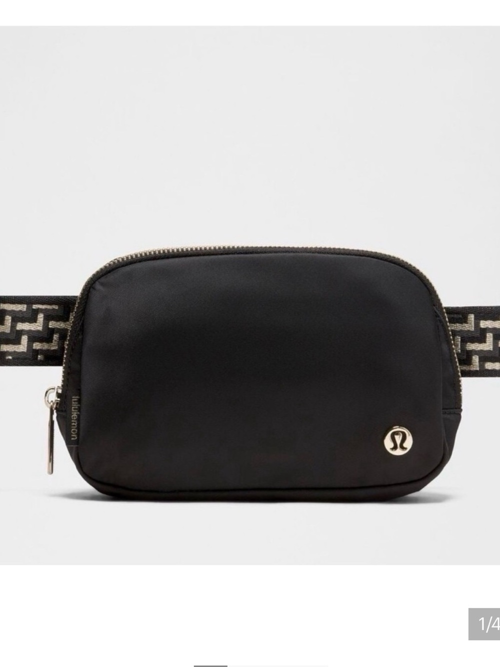 NWT lululemon athletica Black Belt Bag with Metallic Logo and Patterned Strap